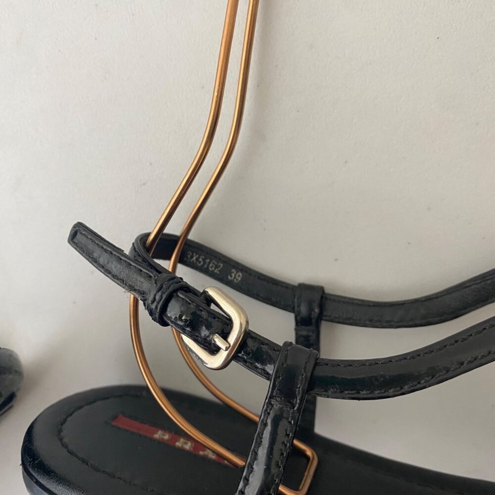 Prada Buckle Sandals Shoes Black Leather - Picture 9 of 9